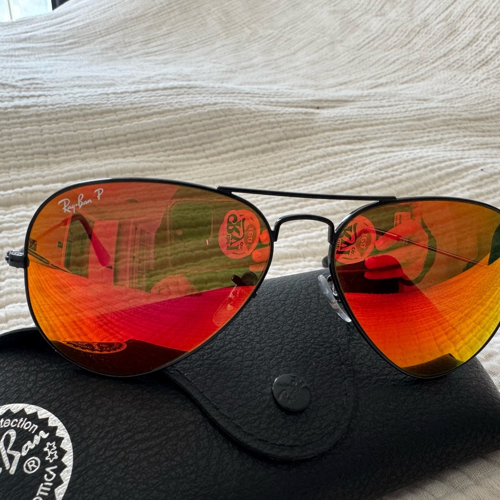 Ray-Ban Aviator Sunglasses with Vibrant Orange Lenses - Picture 3 of 5
